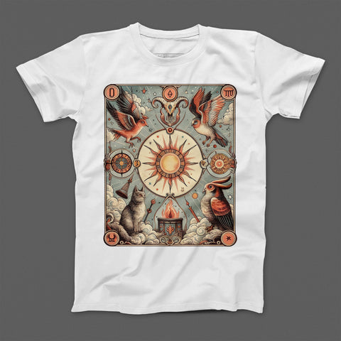 Vintage Sun and Animal Design Graphic T-Shirt