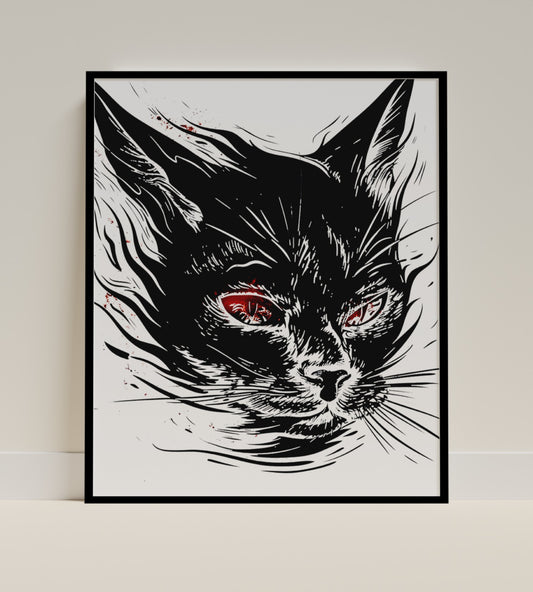 Striking Modern Black Cat Artwork Wall Art Decor