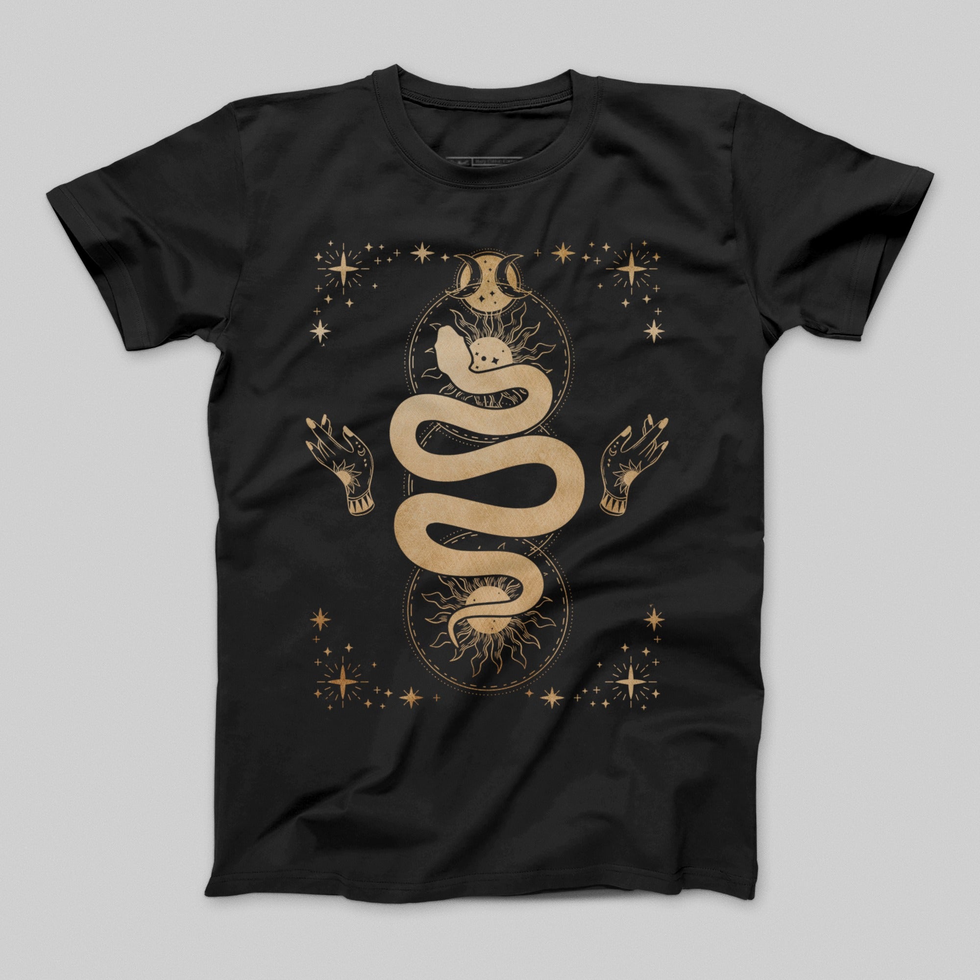 Mystical Snake and Stars Design Graphic T-shirt
