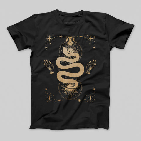 Mystical Snake and Stars Design Graphic T-shirt