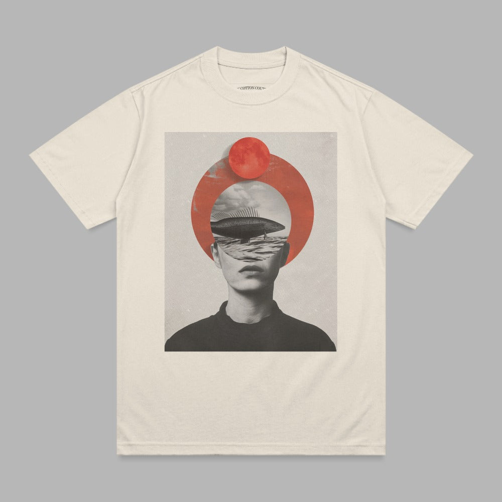 Abstract human head fish ocean sky art collage product type