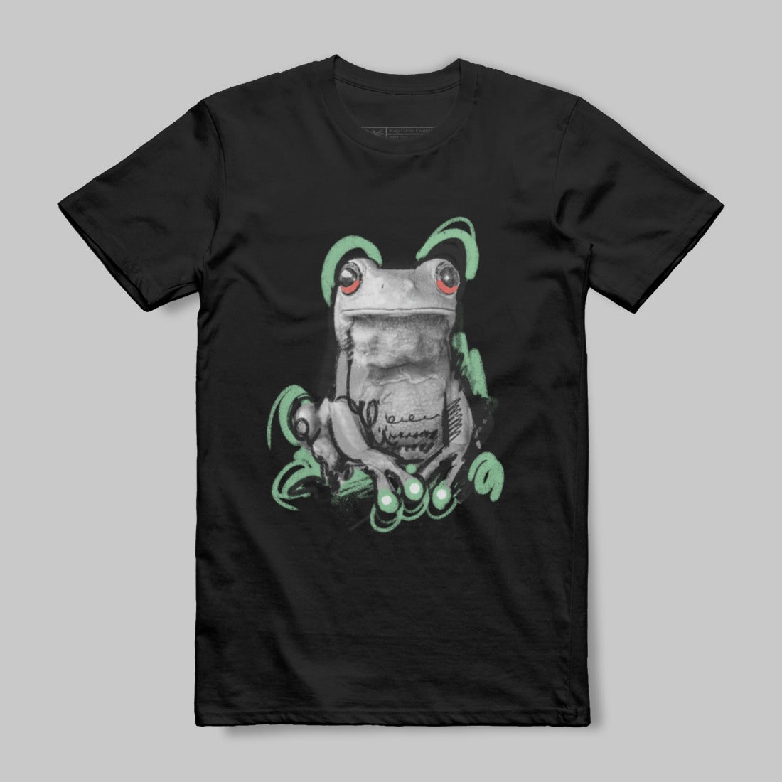 Frog With Unique Design on Black T-Shirt