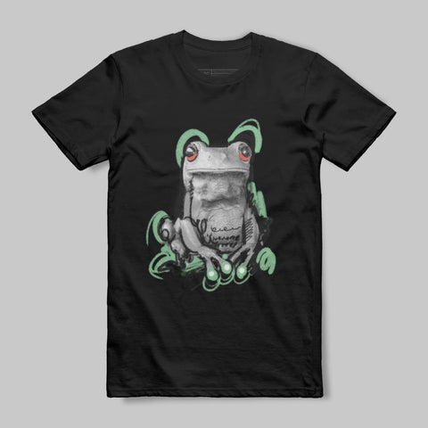 Frog With Unique Design on Black T-Shirt