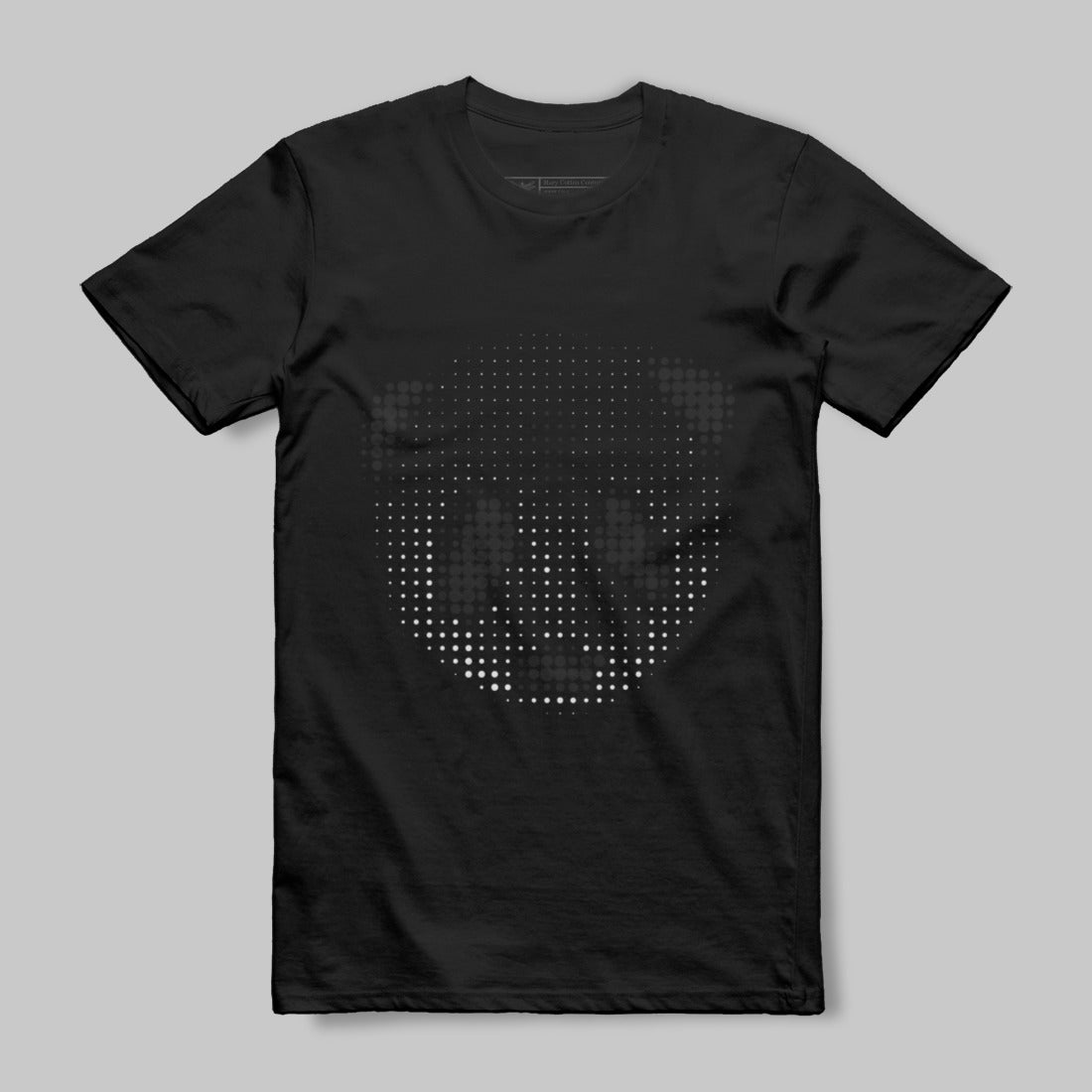 Black T-shirt with Ghostly Pixelated Skull Design