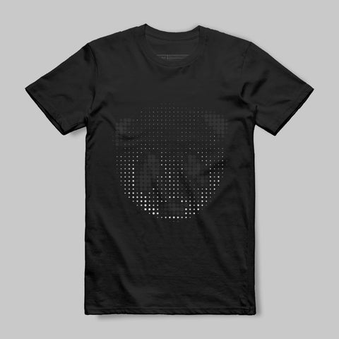 Black T-shirt with Ghostly Pixelated Skull Design