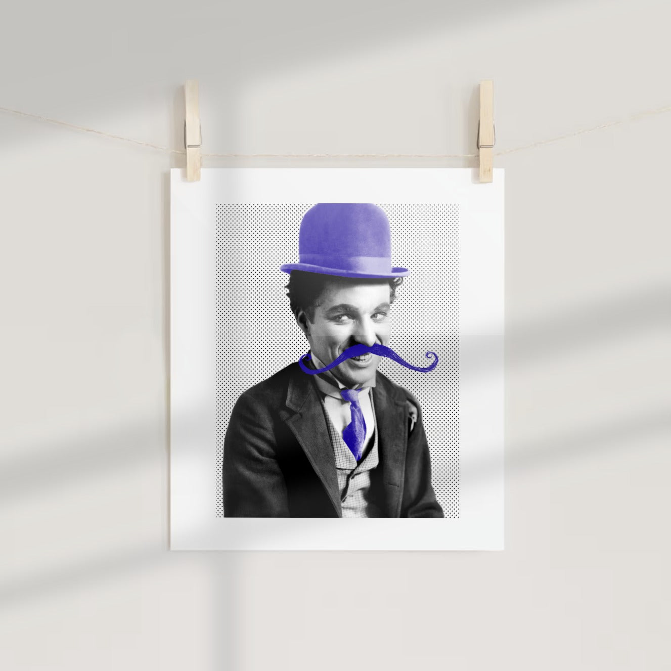 Vintage Icon with Blue Hat and Mustache Art Print