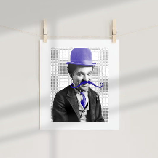 Vintage Icon with Blue Hat and Mustache Art Print