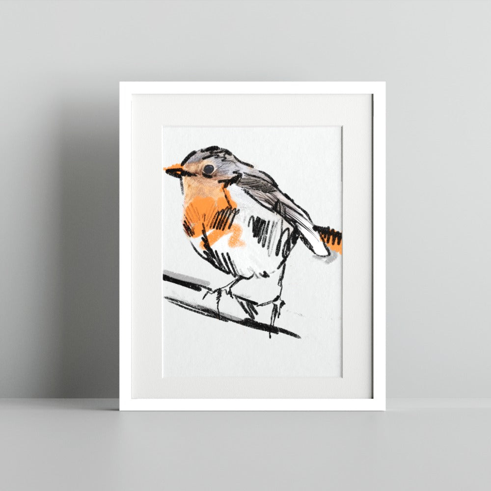 Illustrated Bird on Branch Framed Art Print Product