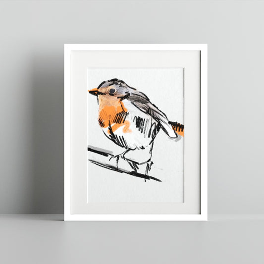 Illustrated Bird on Branch Framed Art Print Product