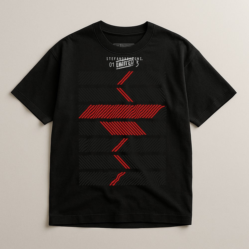 Graphic Red and Black Abstract Design T-Shirt