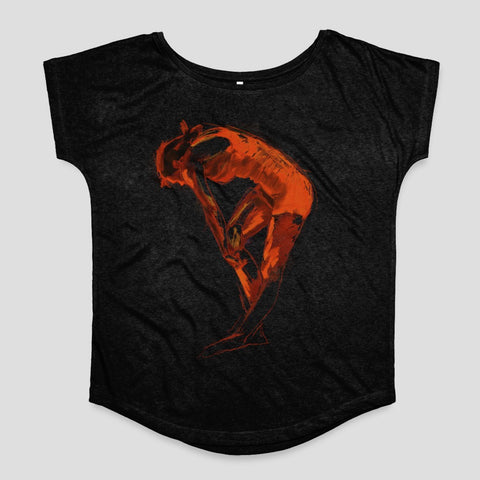 Abstract Orange Figure Art on Black T-Shirt