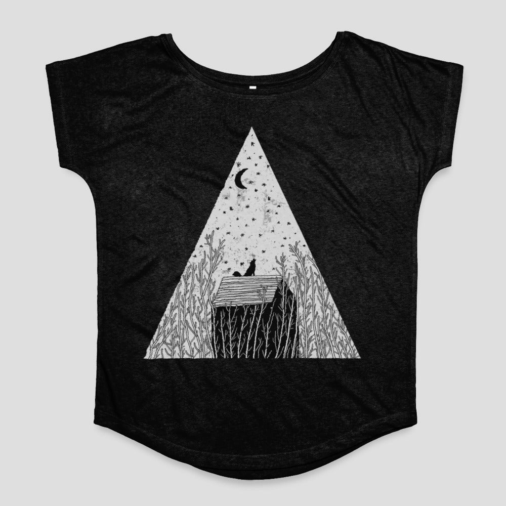 Cat and Moon Triangular Art Graphic T-shirt