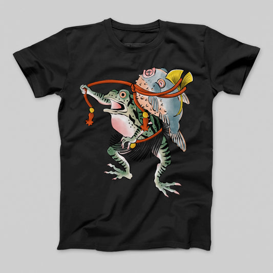 Frog Samurai Carrying Fish Unique T-shirt Product