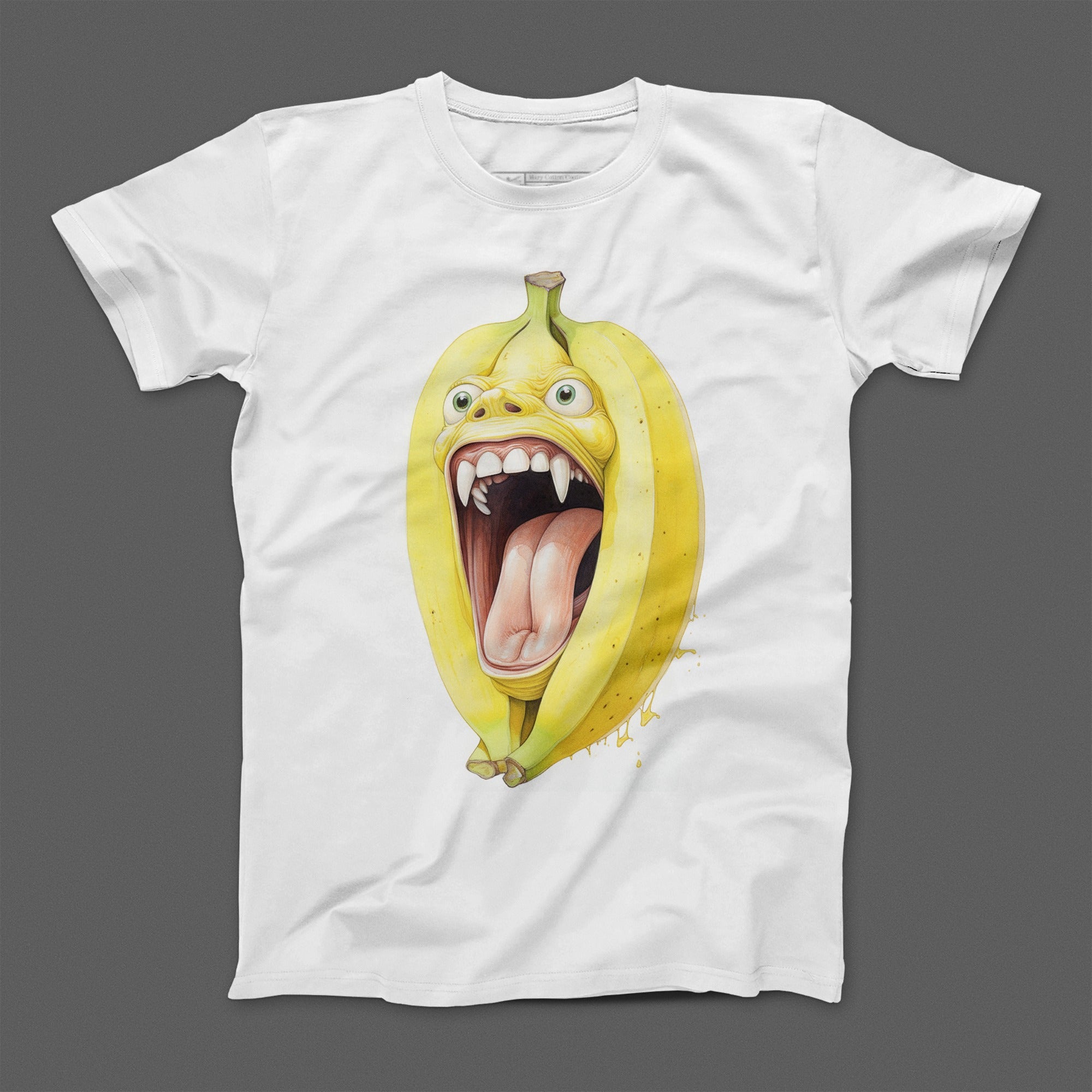 Cartoon Screaming Banana Creature Graphic T-Shirt