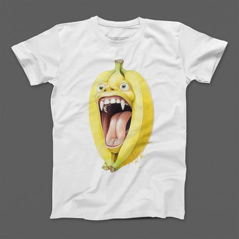 Cartoon Screaming Banana Creature Graphic T-Shirt