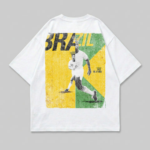 White t-shirt with a distressed graphic of a soccer player and "10.0 REI" text.