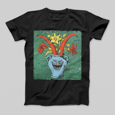 Creepy Smiling Flower Pot Art Graphic T-shirt