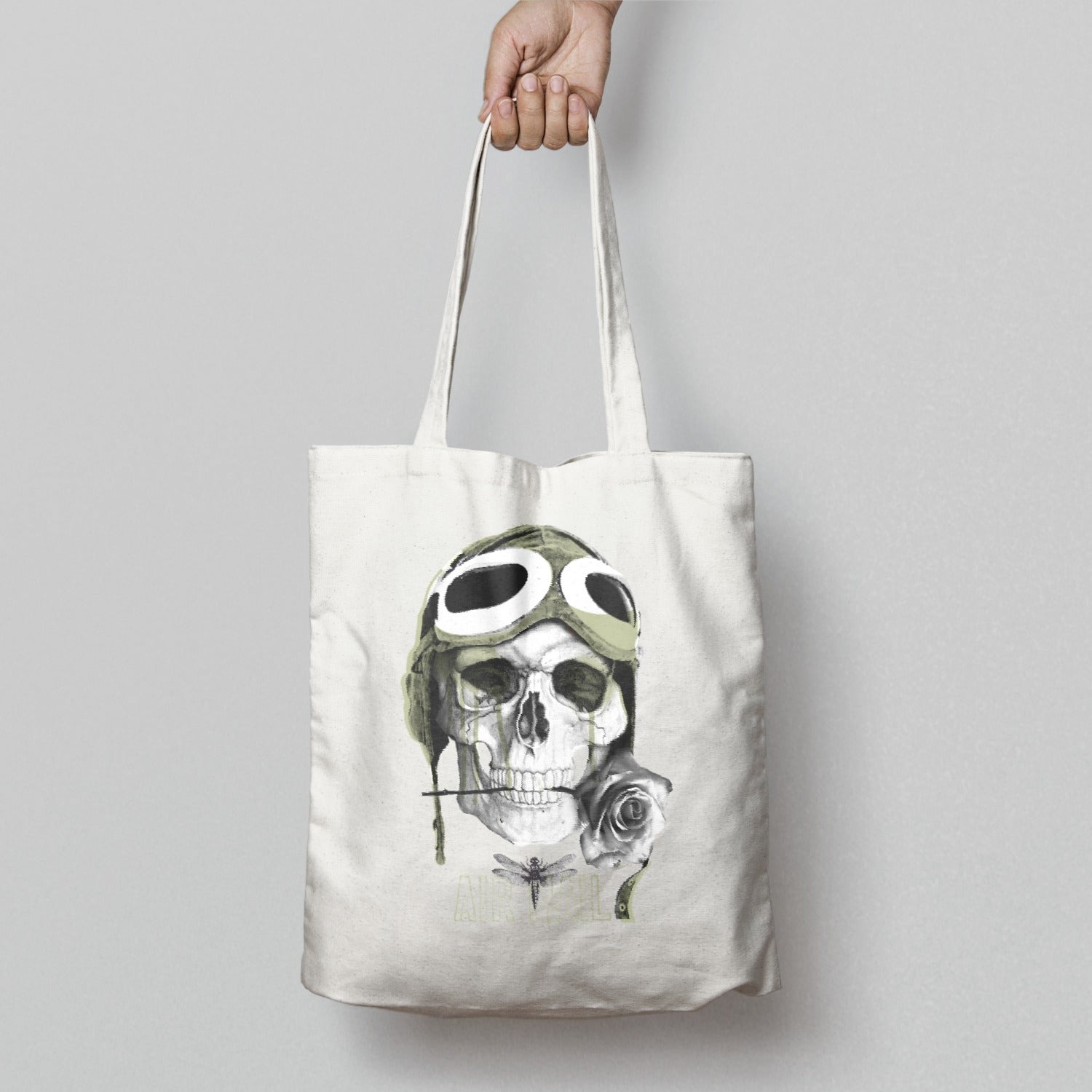 Vintage Pilot Skull with Rose Design Tote Bag