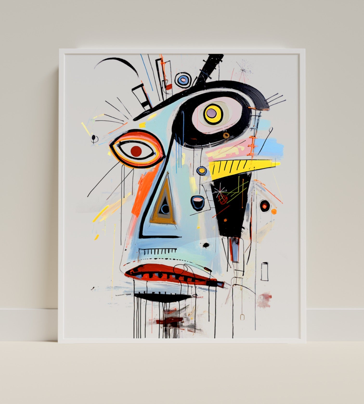Abstract Expressionism Art Print with Geometric Face Design
