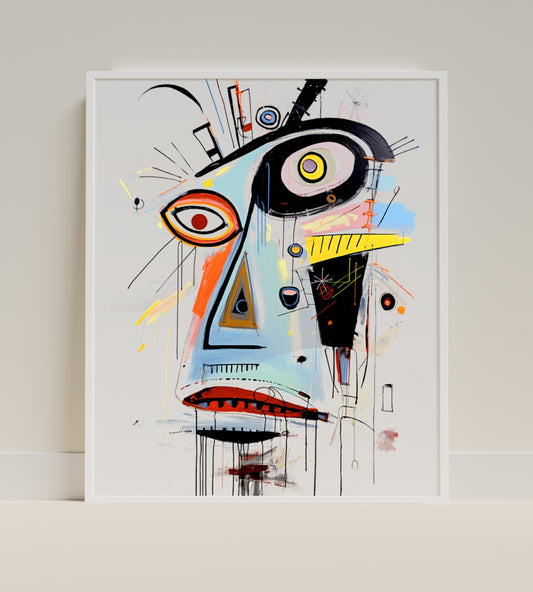Abstract Expressionism Art Print with Geometric Face Design