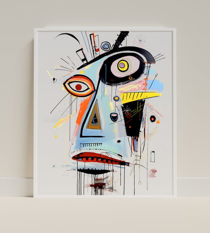 Abstract Expressionism Art Print with Geometric Face Design