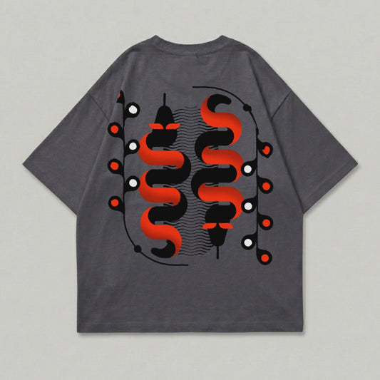 Red Black Coiling Snakes Abstract Design T-Shirt product type