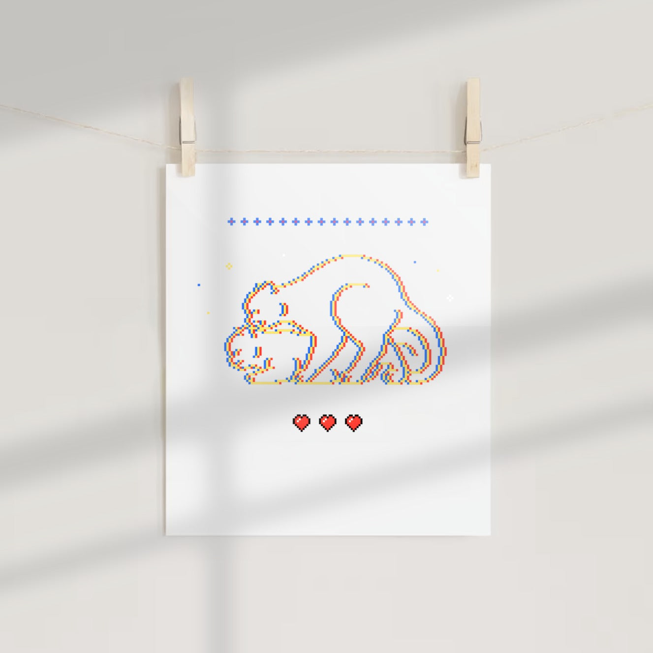 Adorable Cat Pixel Art Poster with Heart Accents Product