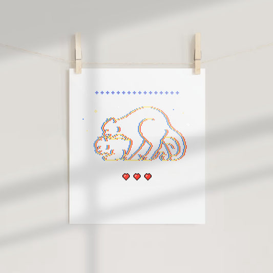 Adorable Cat Pixel Art Poster with Heart Accents Product