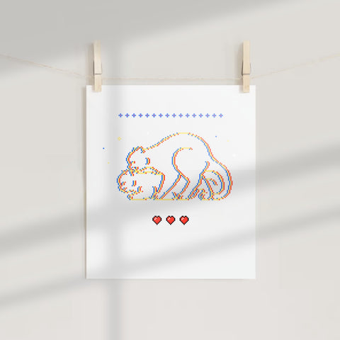 Adorable Cat Pixel Art Poster with Heart Accents Product