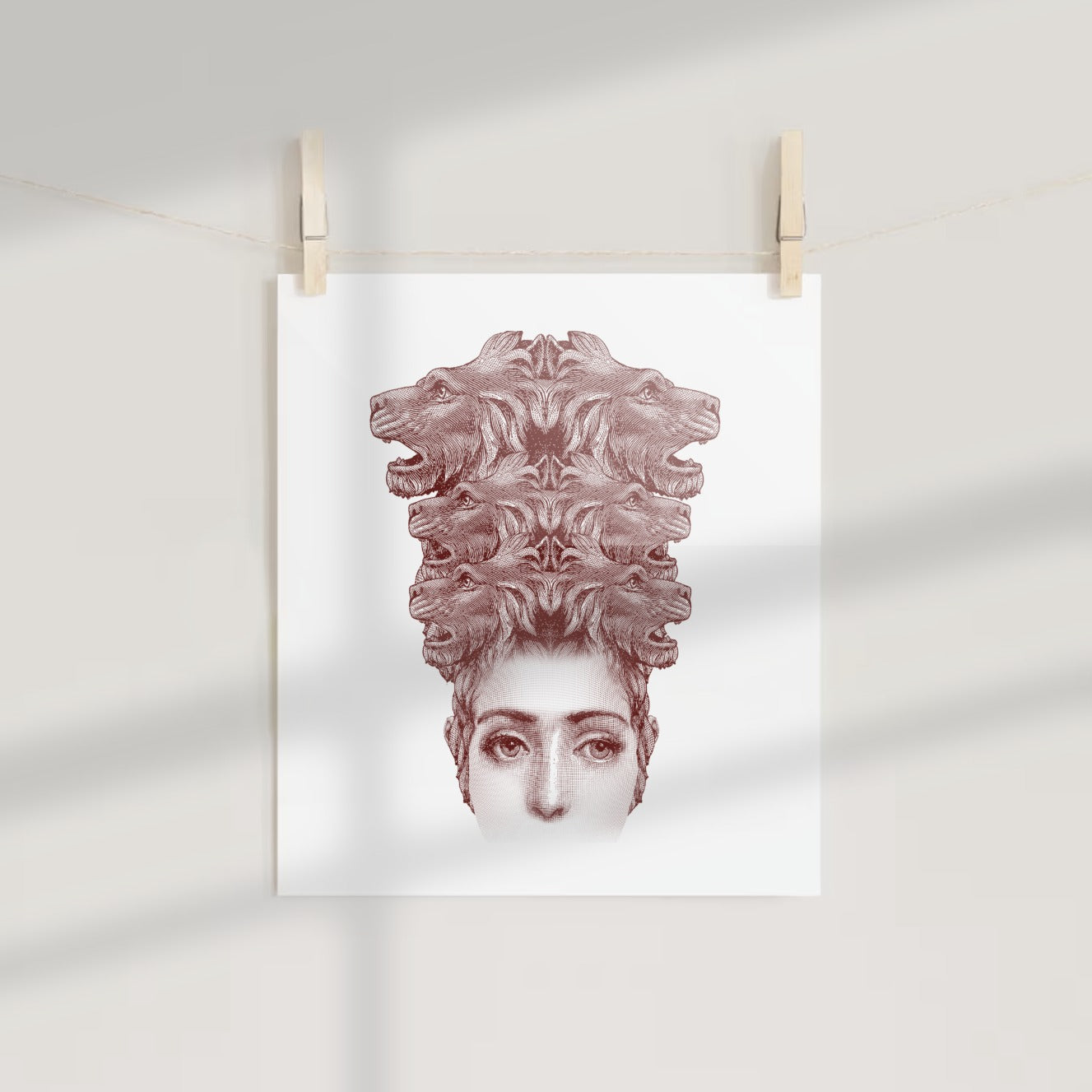 Mythical Woman with Wolf Hair Illustration Print