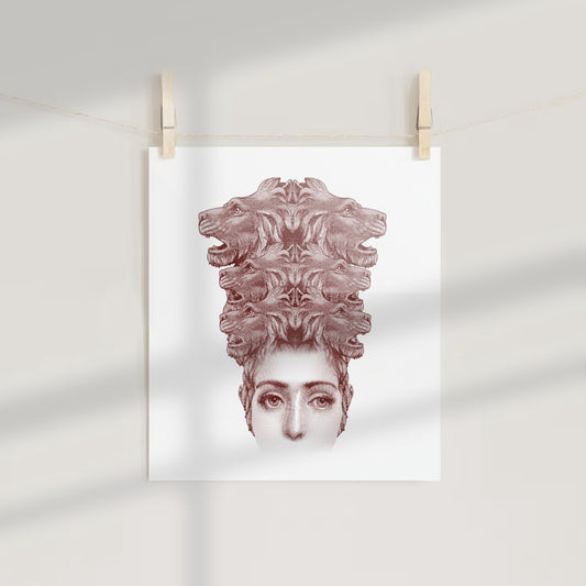 Mythical Woman with Wolf Hair Illustration Print