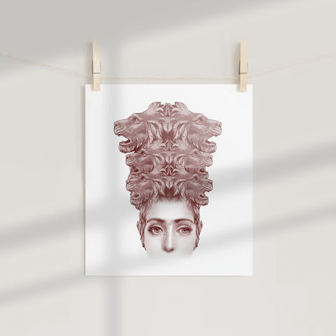 Mythical Woman with Wolf Hair Illustration Print