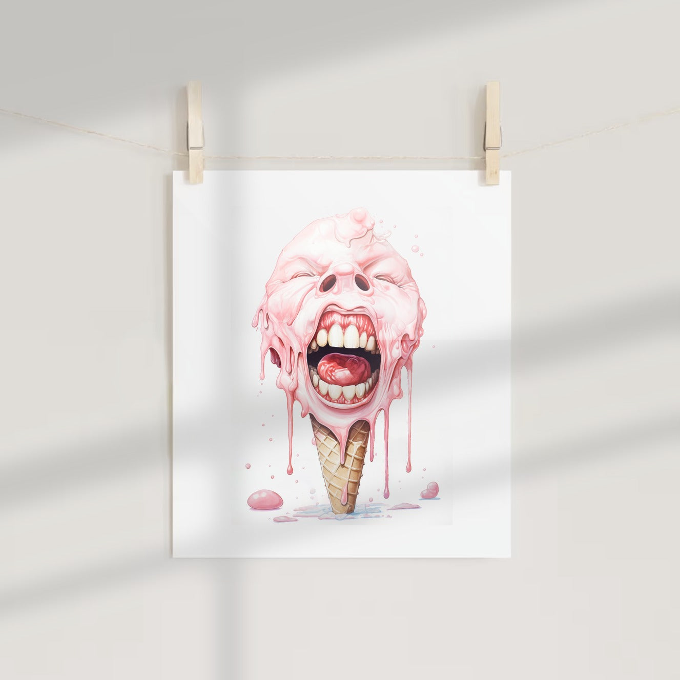 Melting Ice Cream Face with Scream Art Print Poster