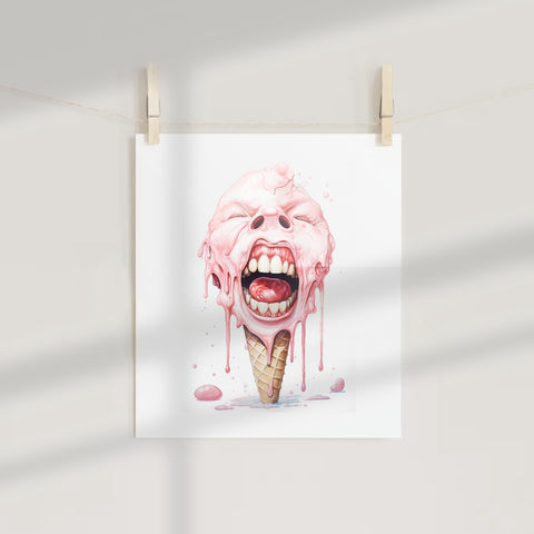 Melting Ice Cream Face with Scream Art Print Poster