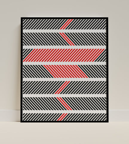 Striking Red and Black Diagonal Stripe Artwork Print