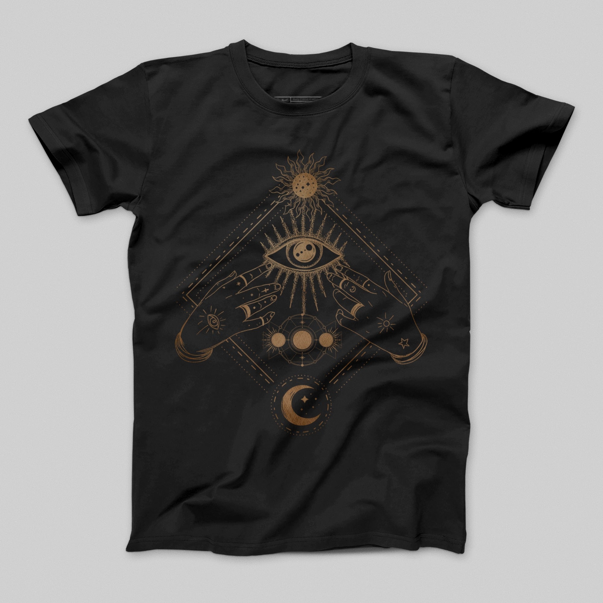Mystical Design with Hand and Eye Black T-Shirt