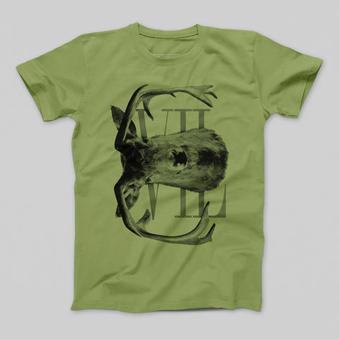 Green T-shirt with Antlered Animal and Roman Numerals