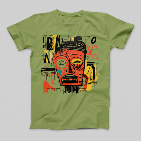 Abstract Tribal Mask Graphic Art Green T-shirt