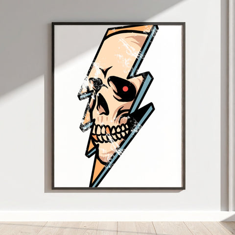 Skull with Lightning Bolt Art Print Poster