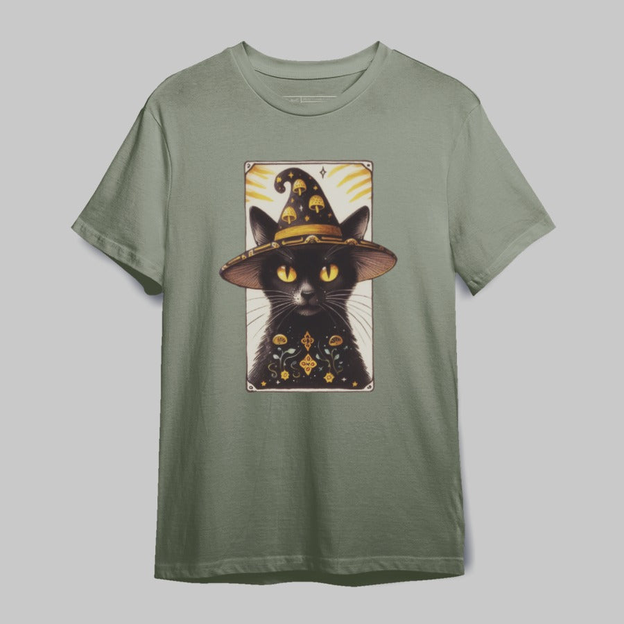 Mystical Black Cat with Wizard Hat T-Shirt