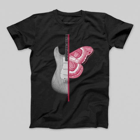 Dual Guitar and Moth Graphic Design T-shirt