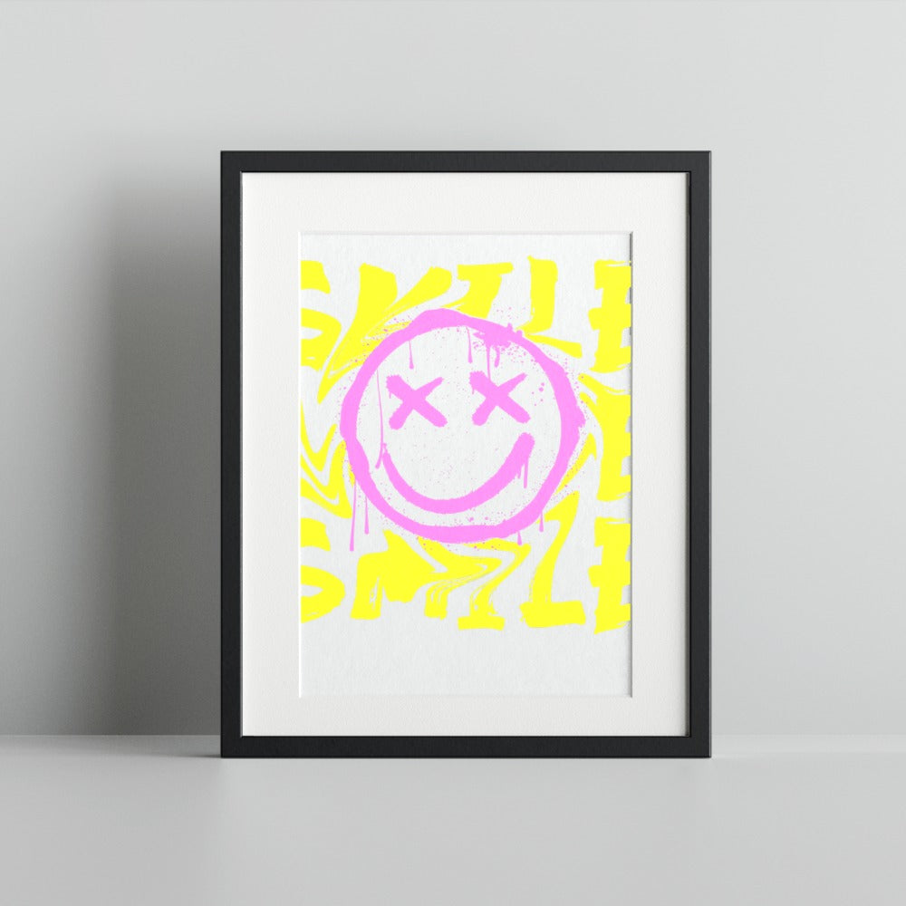 Abstract Smile Face Art with Bright Colors Print