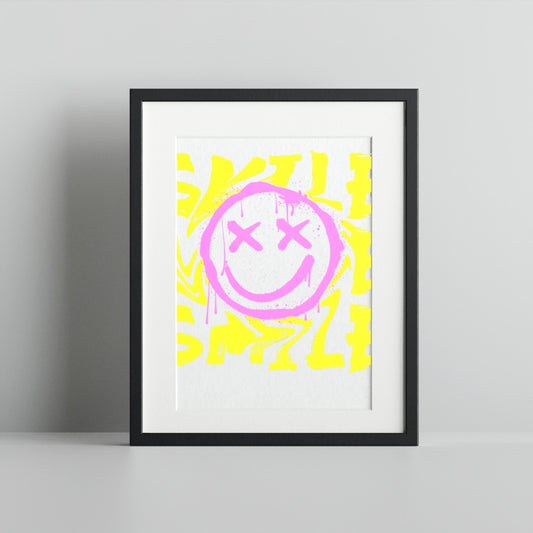 Abstract Smile Face Art with Bright Colors Print