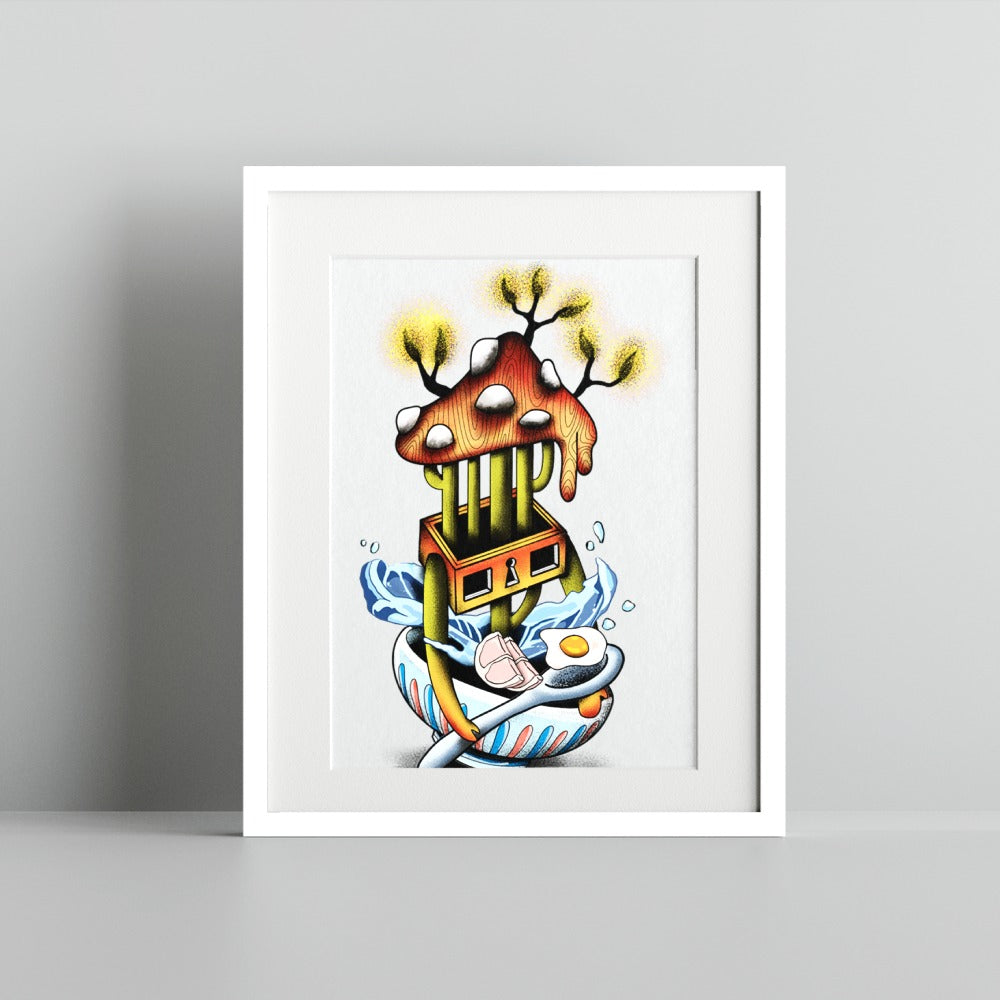 Surreal Mushroom House in a Bowl Art Print