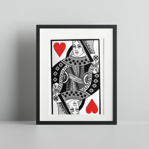 Queen of Hearts Playing Card Framed Art Print