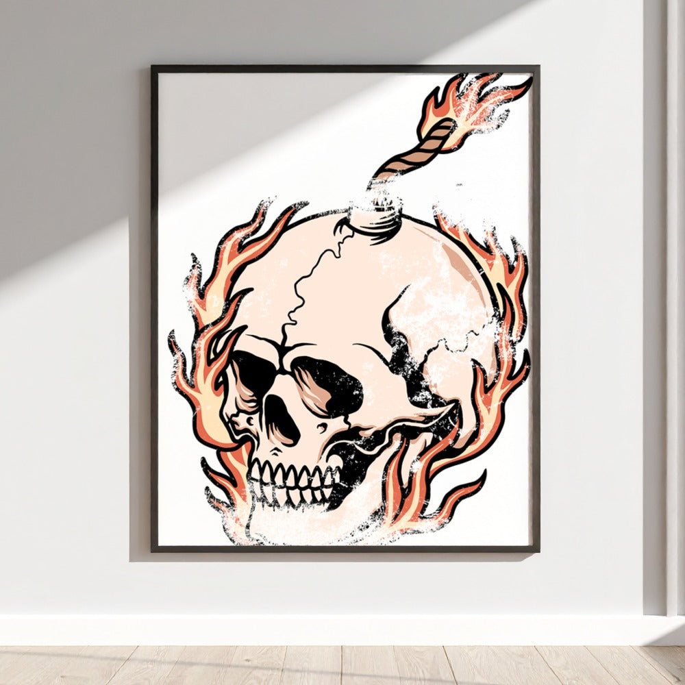 Flaming Skull with Fuse Art Print