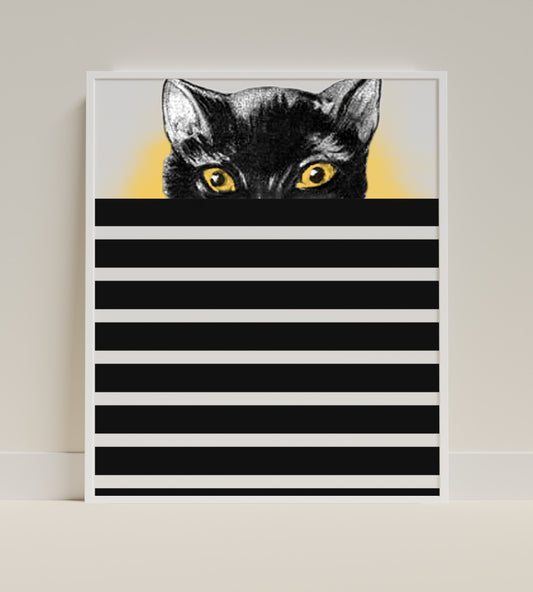 Black Cat with Yellow Eyes and Stripes Wall Art