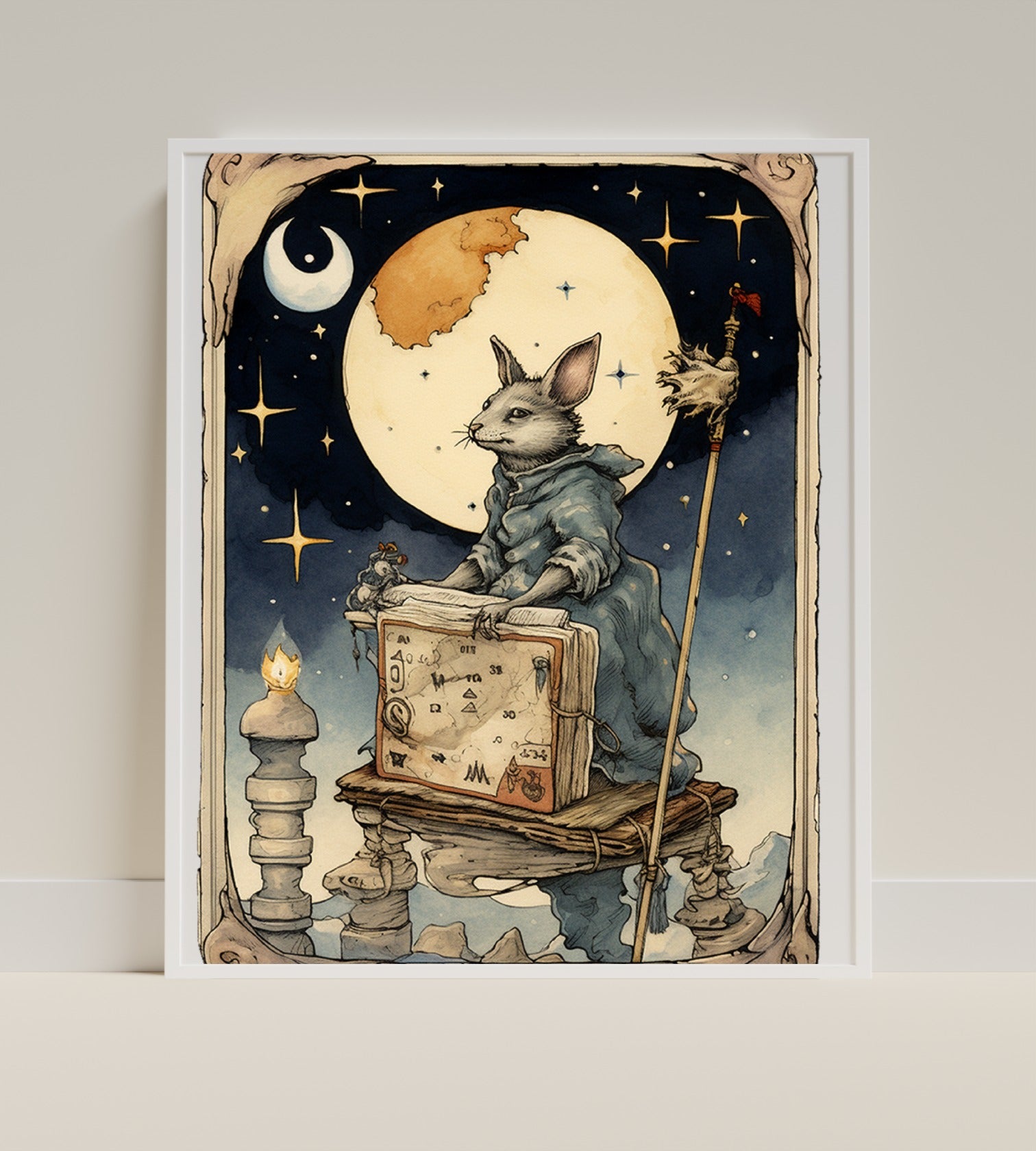 Enchanting Rabbit Wizard with Moon and Stars Poster