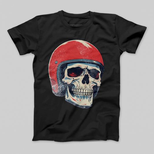 Skull with Red Helmet Graphic Design T-Shirt