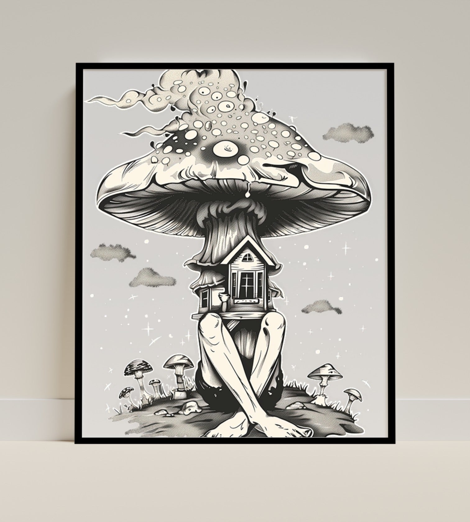Surreal Mushroom House Art with Fantasy Elements poster